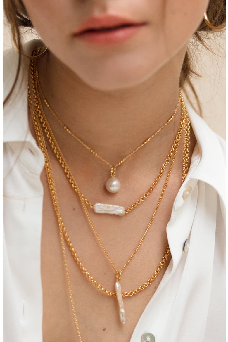 Triple Beaded Chain Necklace, Alternate, color, YELLOW GOLD
