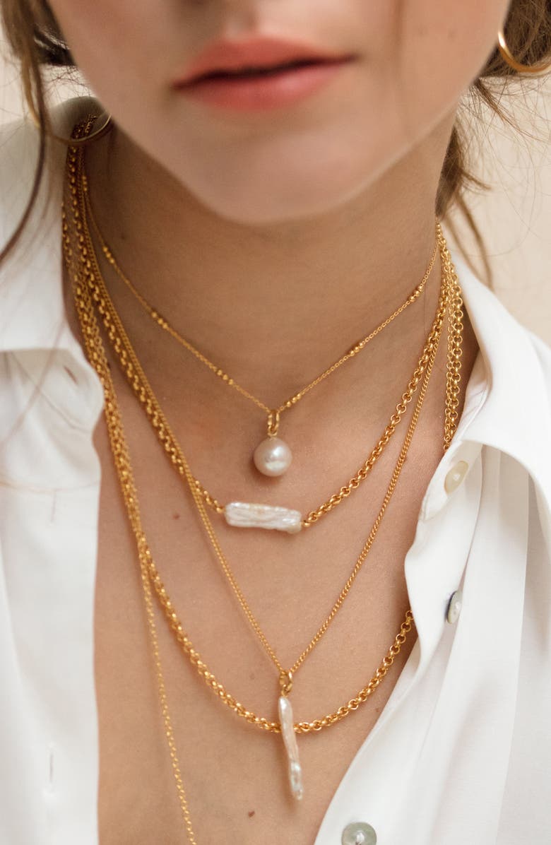 Monica Vinader Triple Beaded Chain Necklace, Alternate, color, Yellow Gold