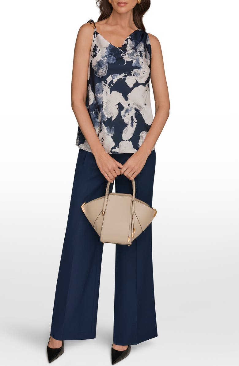 Donna Karan New York Floral Asymmetric Sleeveless Hardware Accent Top, Alternate, color, Nightfall Multi