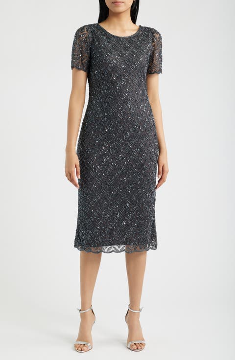 Beaded Midi Cocktail Dress