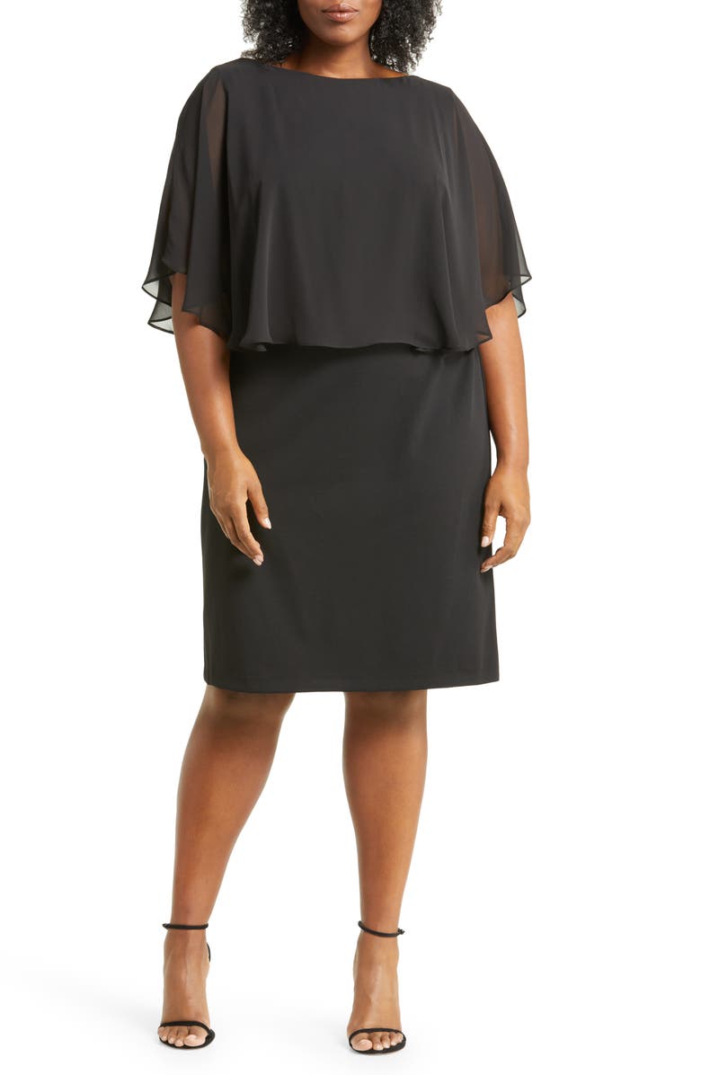 Connected Apparel Cape Sleeve A-Line Dress, Main, color, 