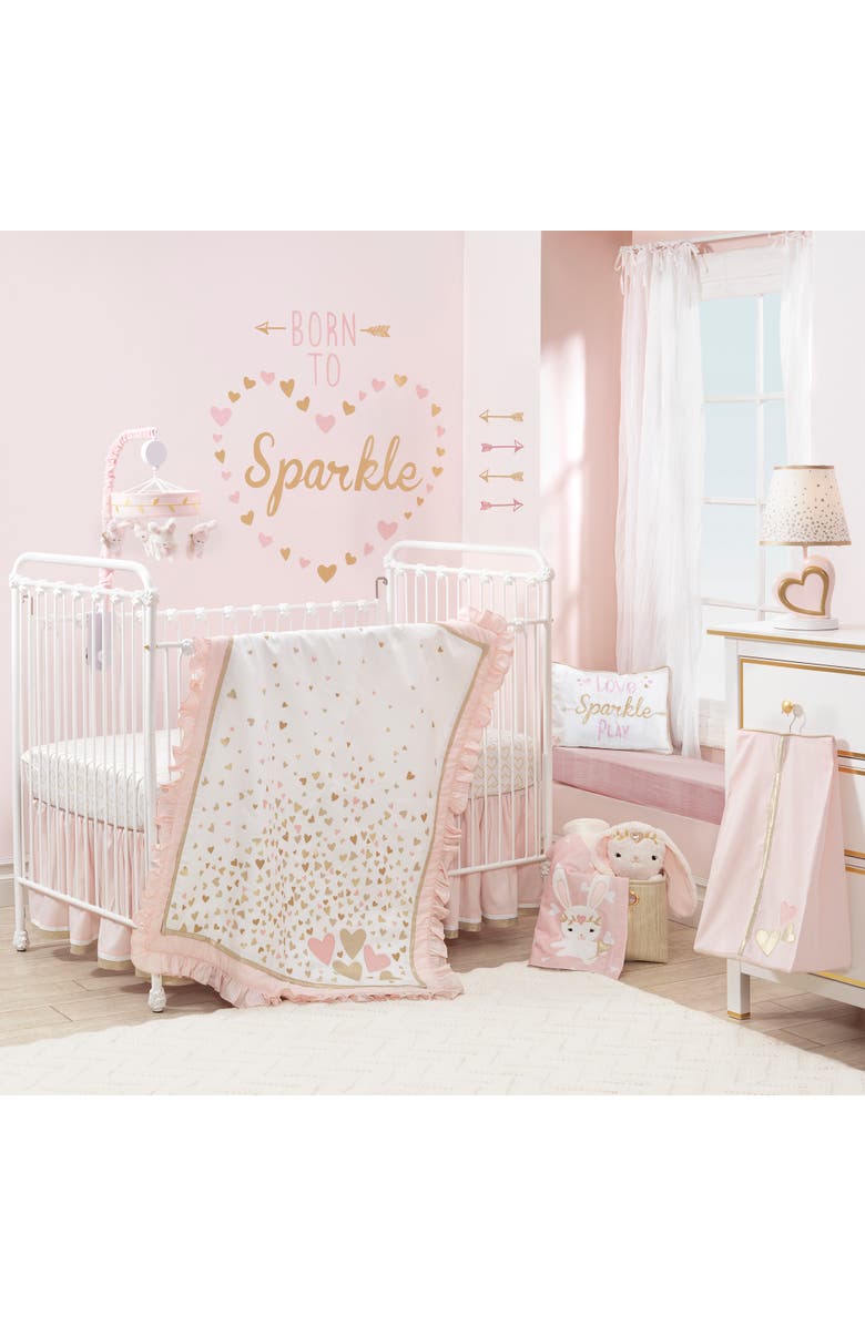 Lambs & Ivy Confetti Hearts 100% Cotton Baby Fitted Crib Sheet, Alternate, color, Gold