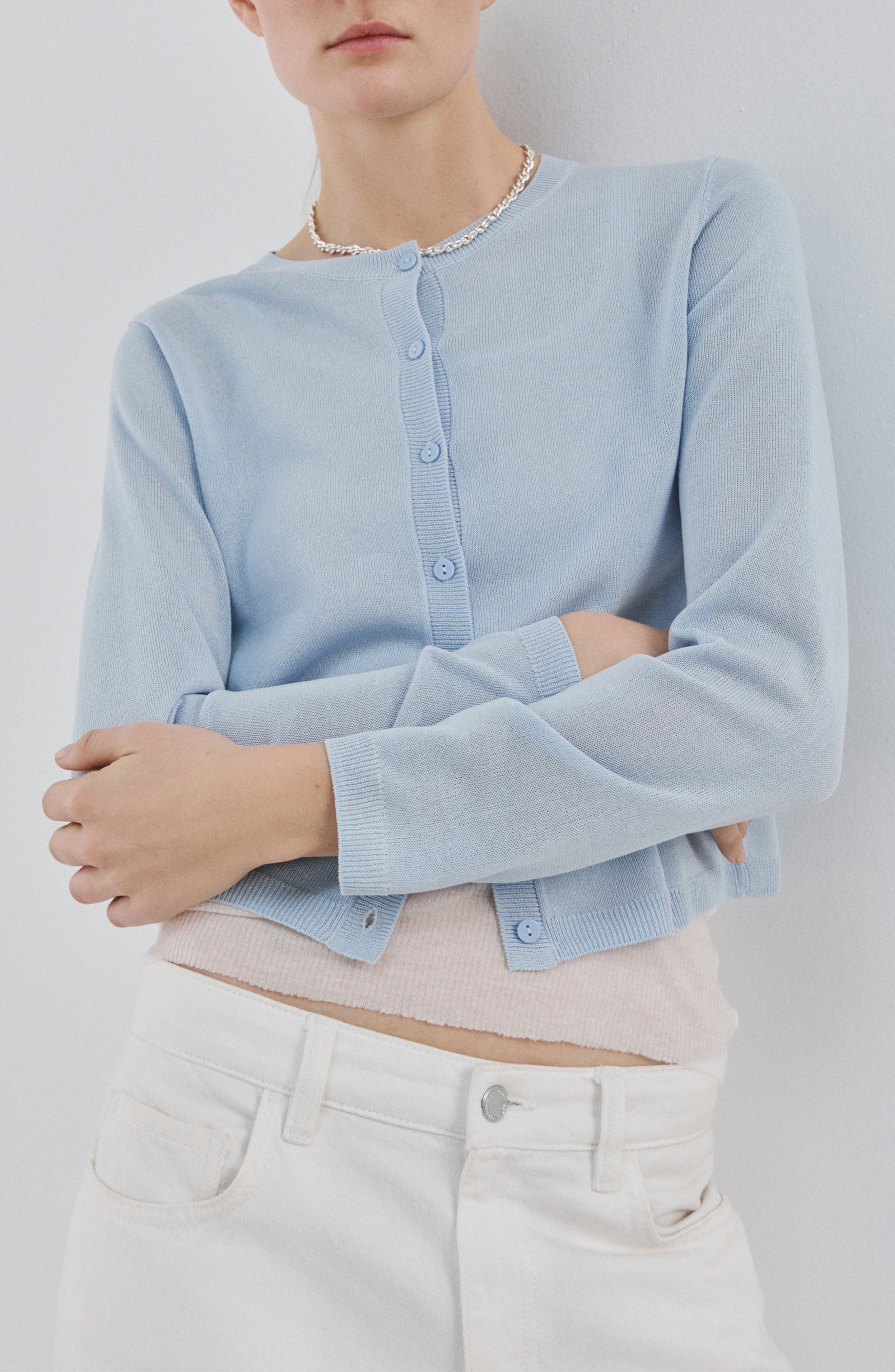 Fine Knit Crewneck Cardigan