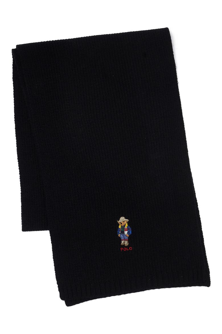 Holiday Bear Wool Blend Scarf, Main, color, POLO BLACK
