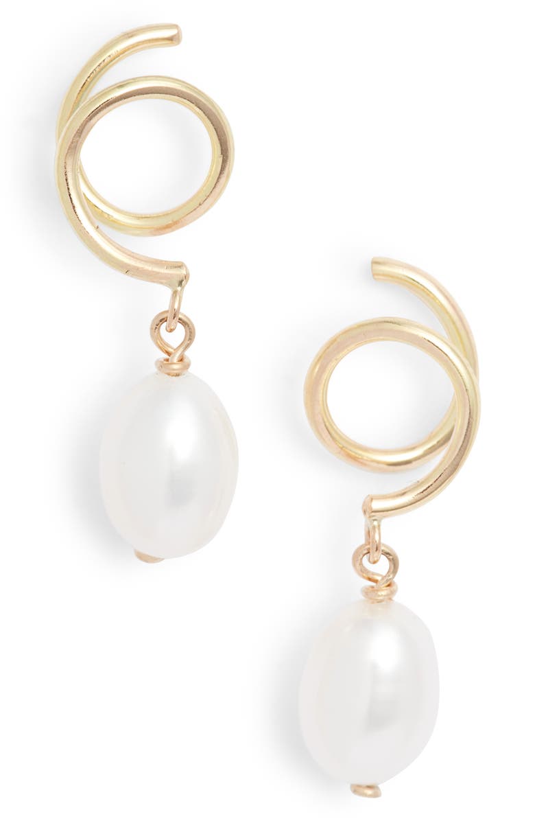 Poppy Finch Cultured Pearl Spiral Drop Earrings, Main, color, 