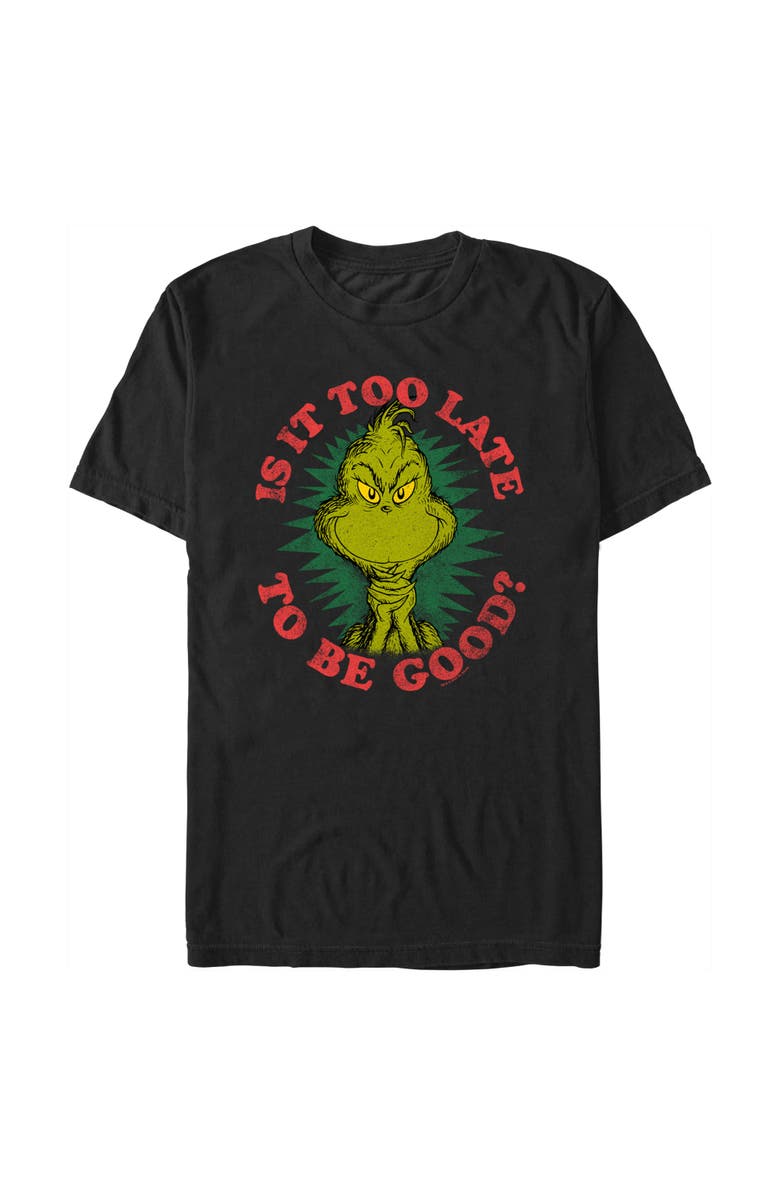 The Grinch Men's The Grinch Christmas Is It Too Late to Be Good Graphic T-Shirt, Main, color, Black
