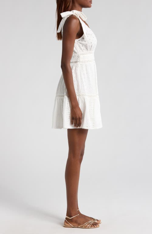 Shop Poupette St Barth Cara Sequin Eyelet Cotton Cover-up Mini Sundress In Natural White Plain