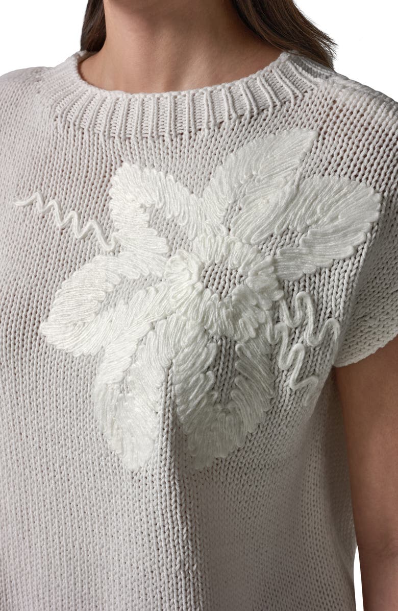 Donna Karan New York Floral Embroidered Short Sleeve Sweater, Alternate, color, Cream/ Cream