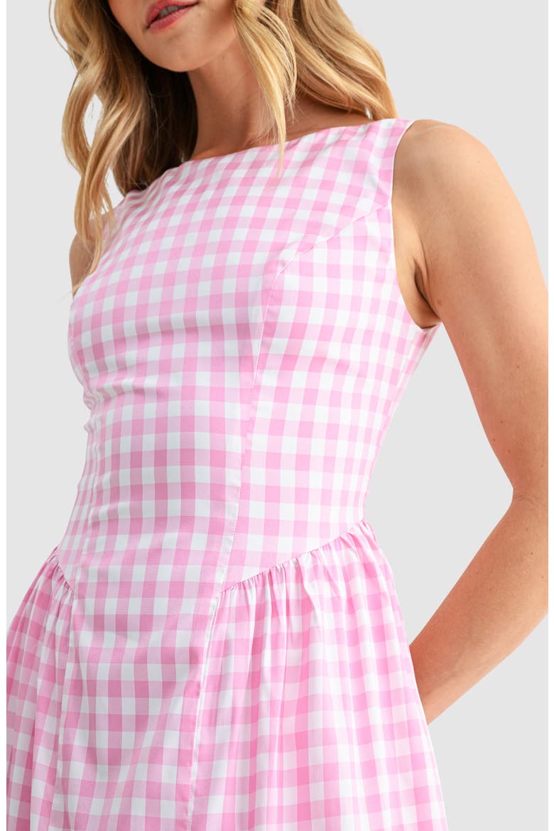 Gingham Fit & Flare Midi Dress, Alternate, color, PINK GINGHAM