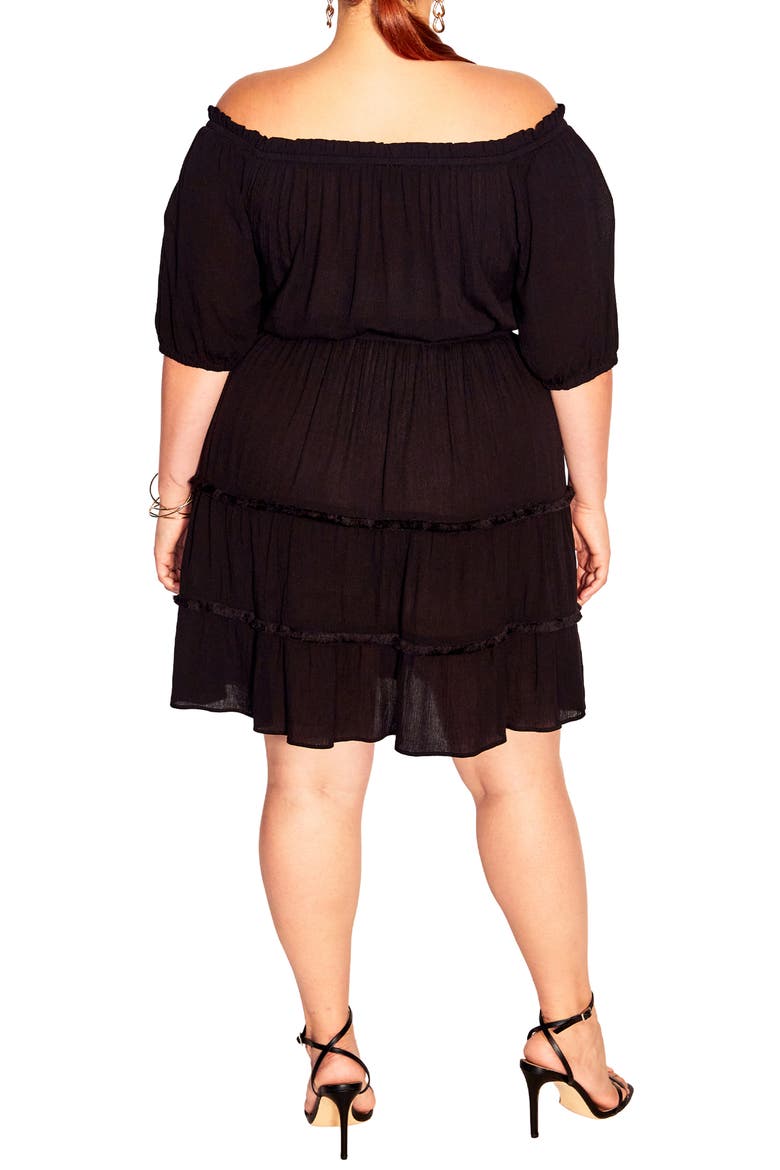 Fiesta Fringe Off the Shoulder Dress, Alternate, color, BLACK