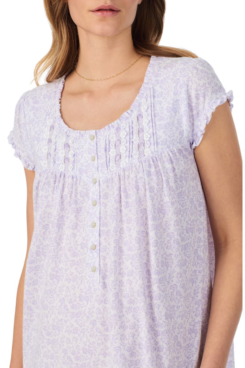 Floral Cap Sleeve Short Cotton Jersey Nightgown, Alternate, color, WHITE/ LILAC