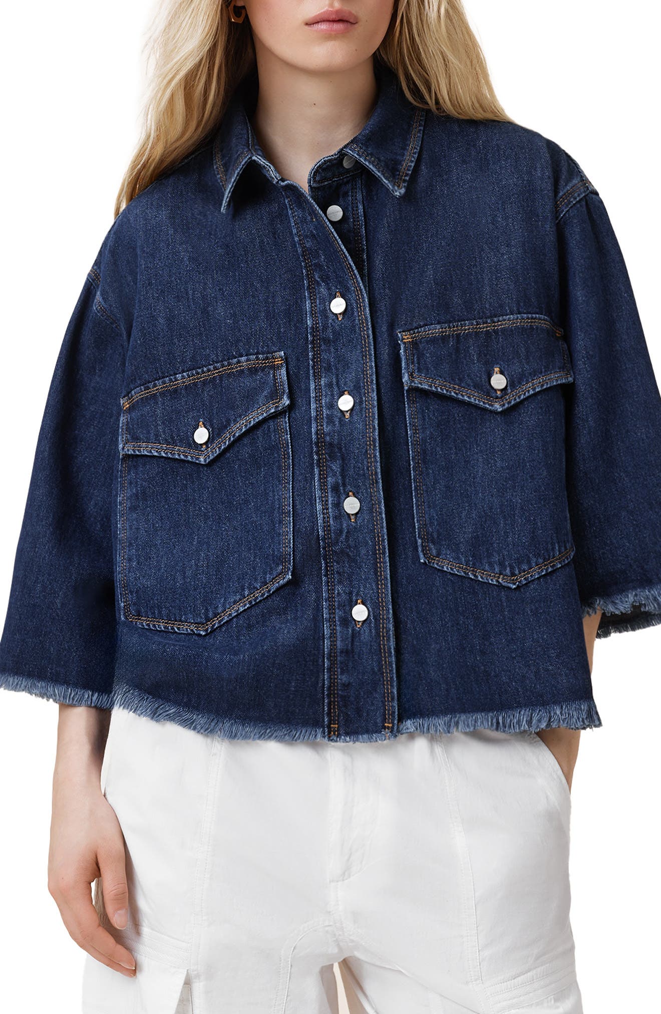 AllSaints Faye Raw Hem Denim Shirt
