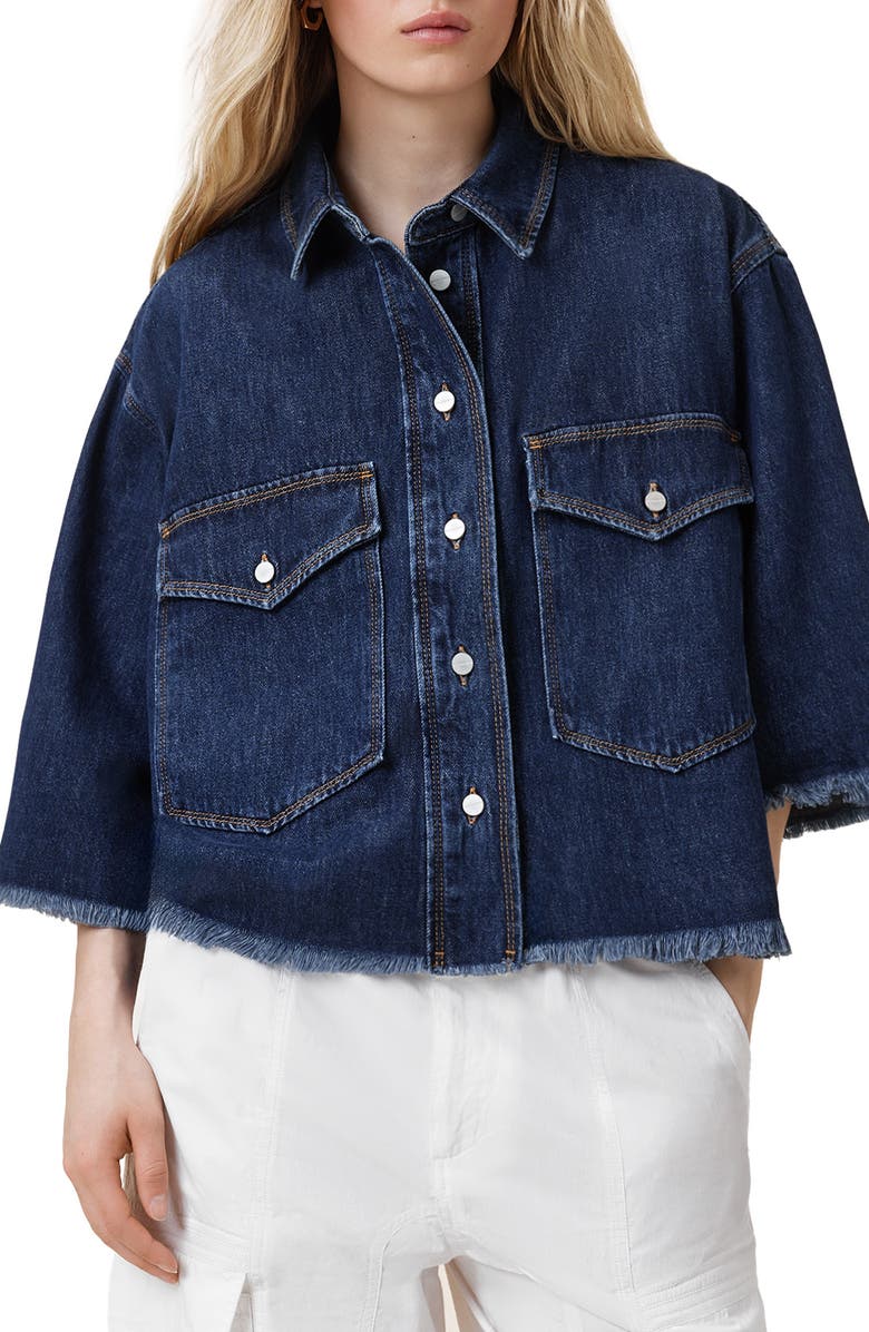 AllSaints Faye Raw Hem Denim Shirt, Main, color,