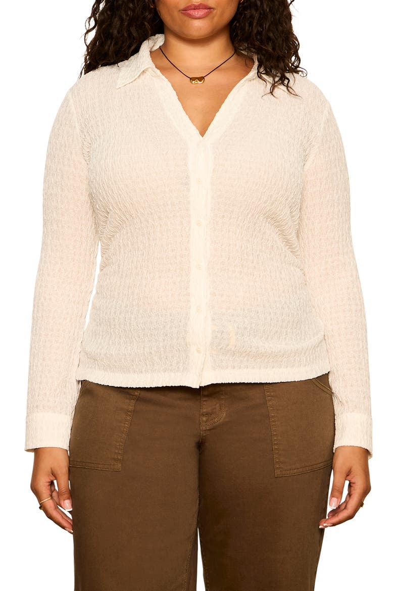 Juno Textured Button Front Shirt, Main, color, CHALK WHITE