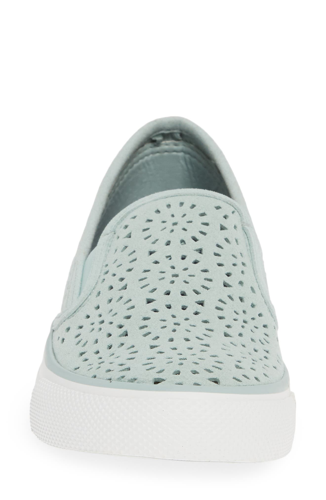 Seaside Nautical Perforated Slip-On Sneaker, Alternate, color, MINT NUBUCK LEATHER