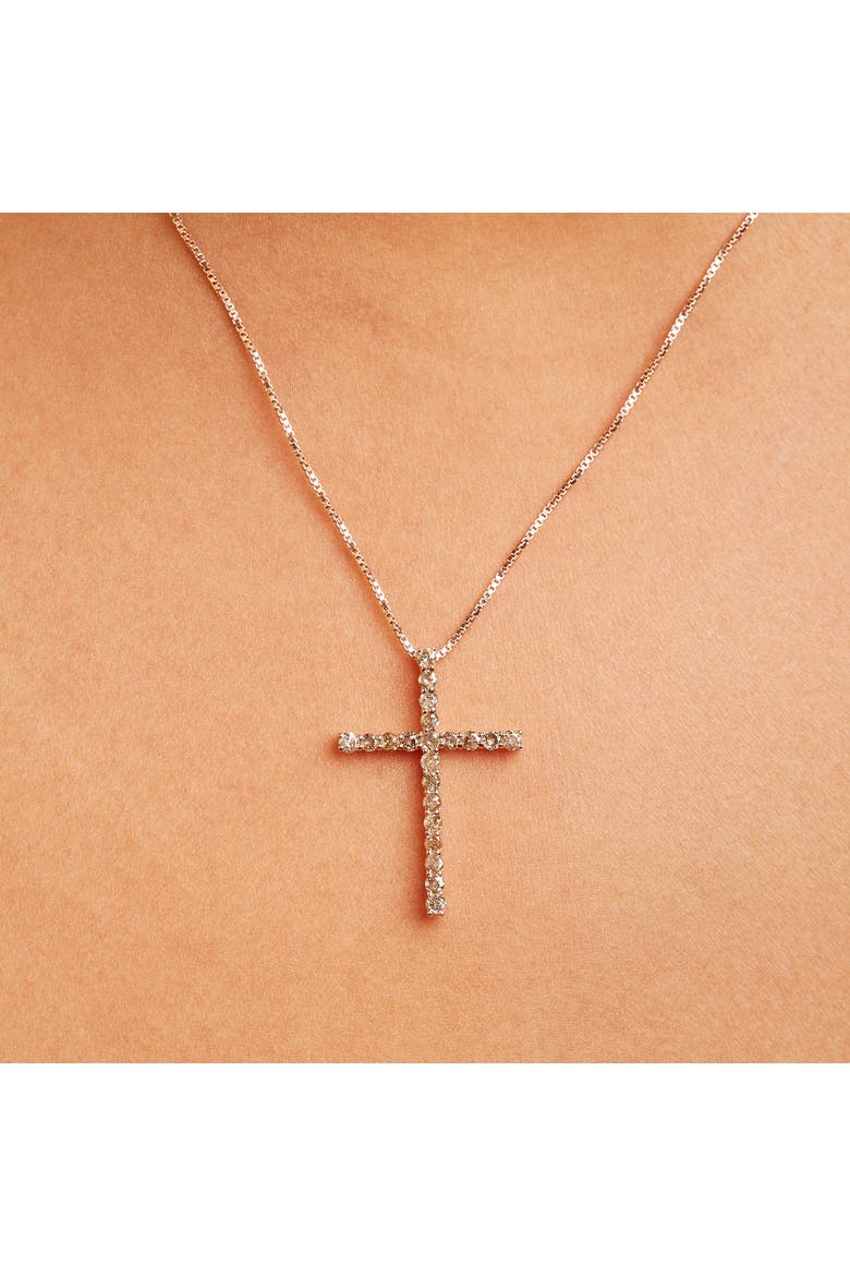 Silver 1.0 Cttw Champagne Diamond Gold Cross Pendant Necklace for Women- 18 inch, Alternate, color, Yellow Gold over Silver
