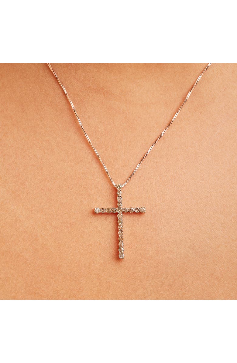 Haus of Brilliance Silver 1.0 Cttw Champagne Diamond Gold Cross Pendant Necklace for Women- 18 inch, Alternate, color, Yellow Gold Over Silver