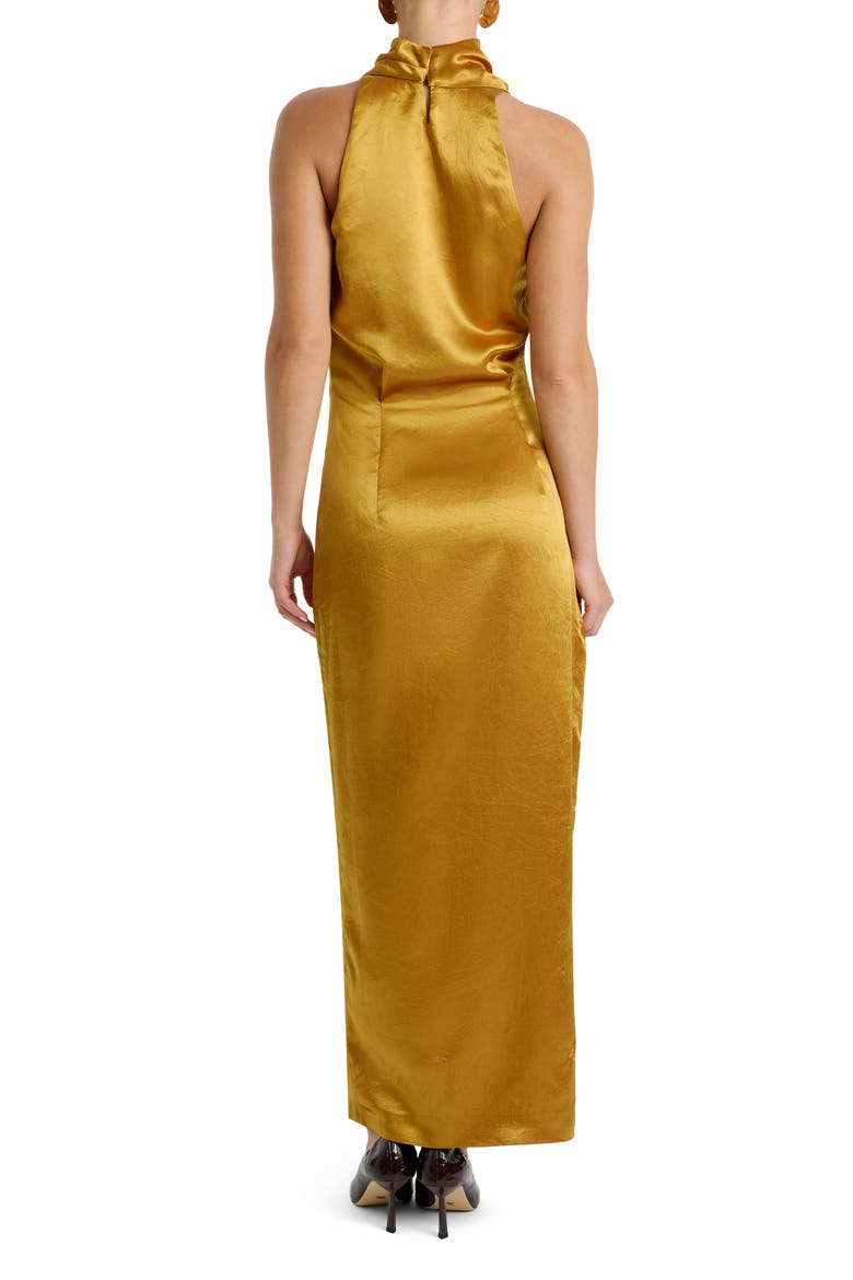 Thea High Neck Satin Gown, Alternate, color, GOLDEN