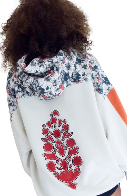 Free People Fp Movement Final Call Floral Colorblock Cotton Blend Hoodie In Scarlet Sport Black