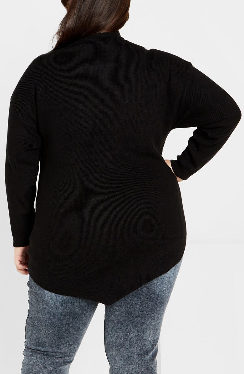 City Chic Madison Mock Neck Asymmetric Sweater, Alternate, color, Black