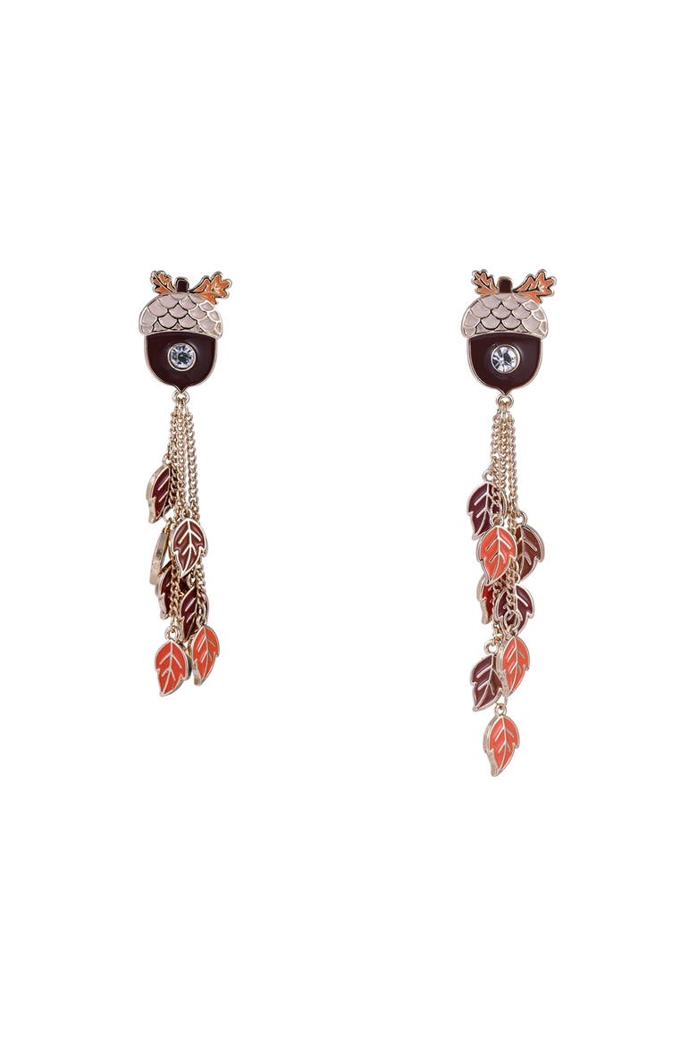 Acorn & Leaf Linear Earrings, Alternate, color, Orange