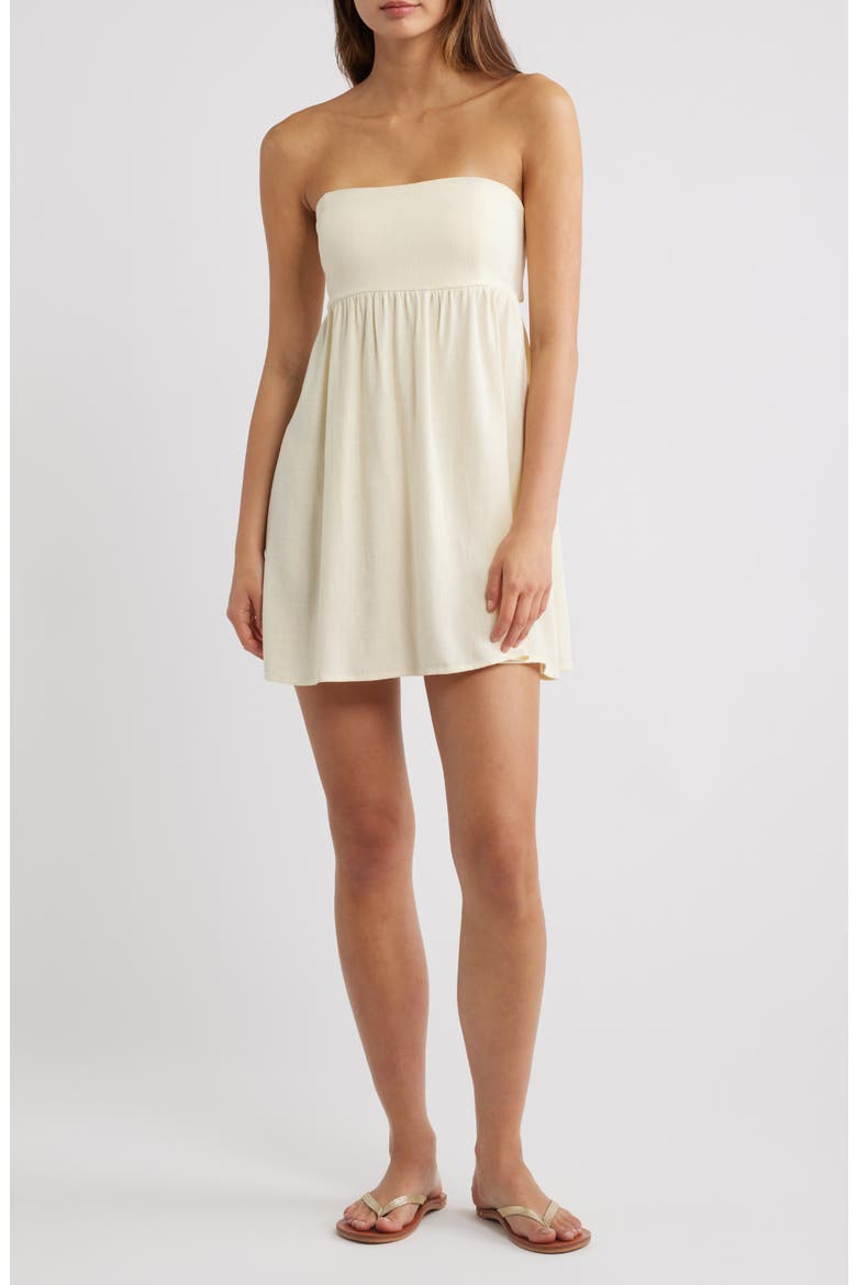 Tie Back Strapless Babydoll Dress, Main, color, VANILLA