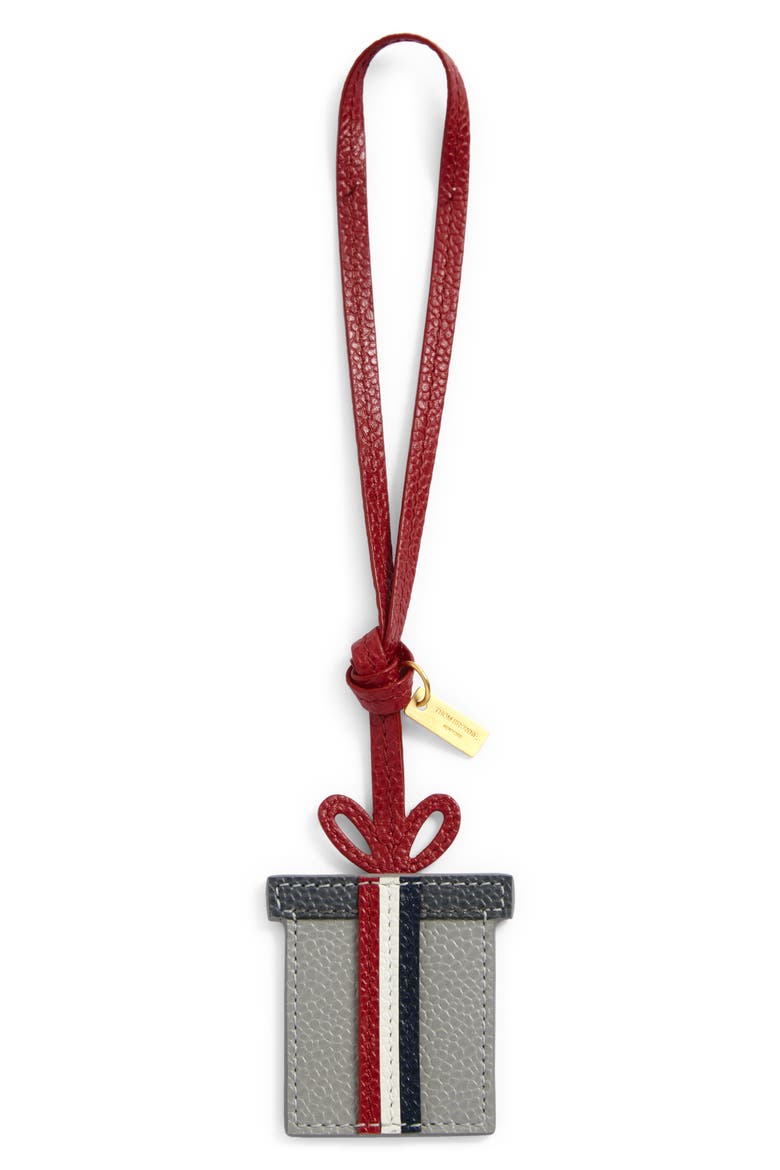 Present Leather Bag Charm, Main, color, LIGHT GREY