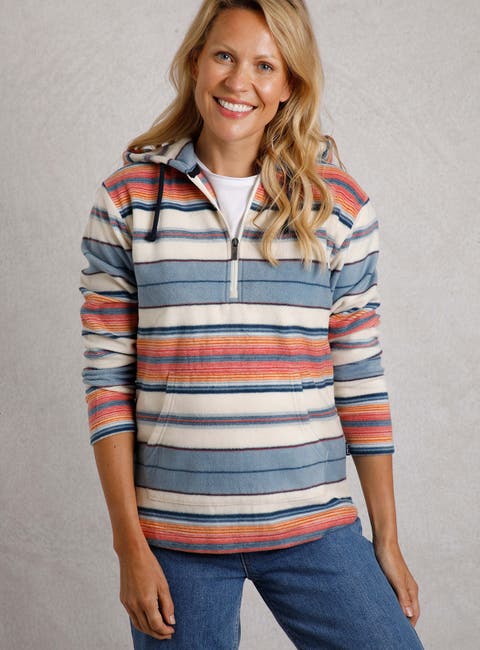 Lana 1/4 Zip Stripe Microfleece Hoodie