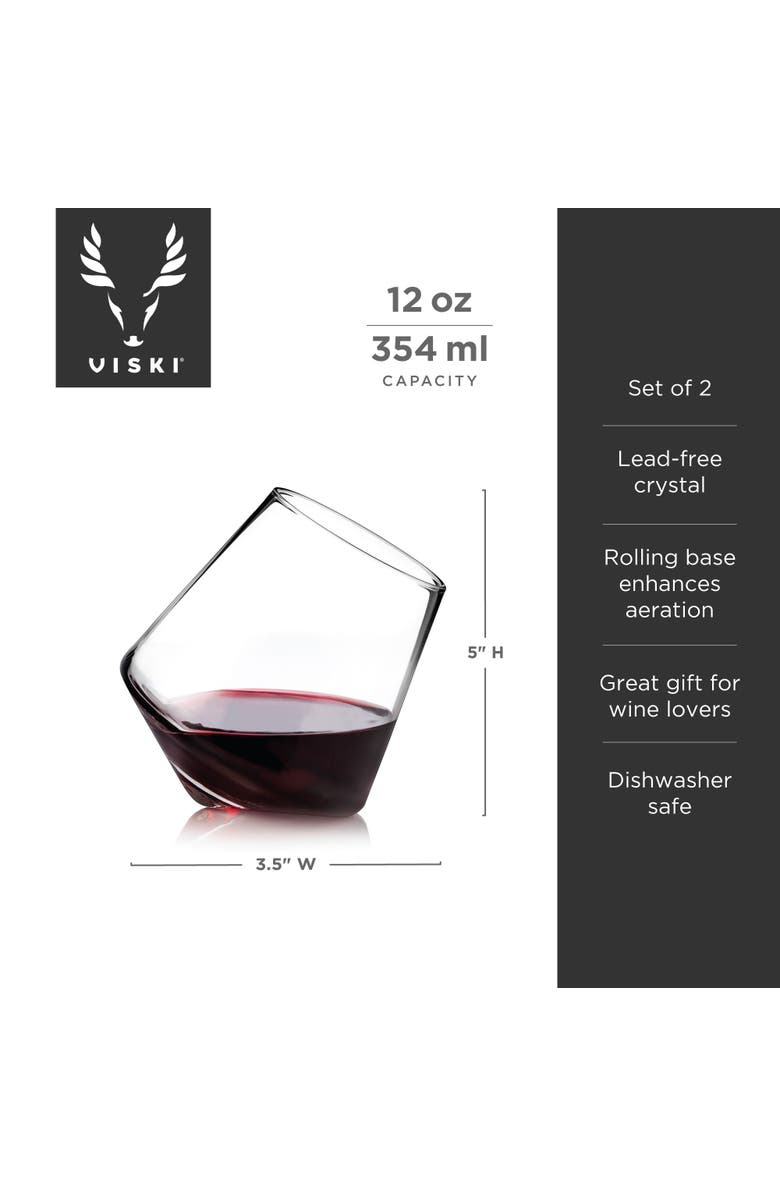 Viski Rolling Crystal Wine Glasses Set of 2, Alternate, color, Clear