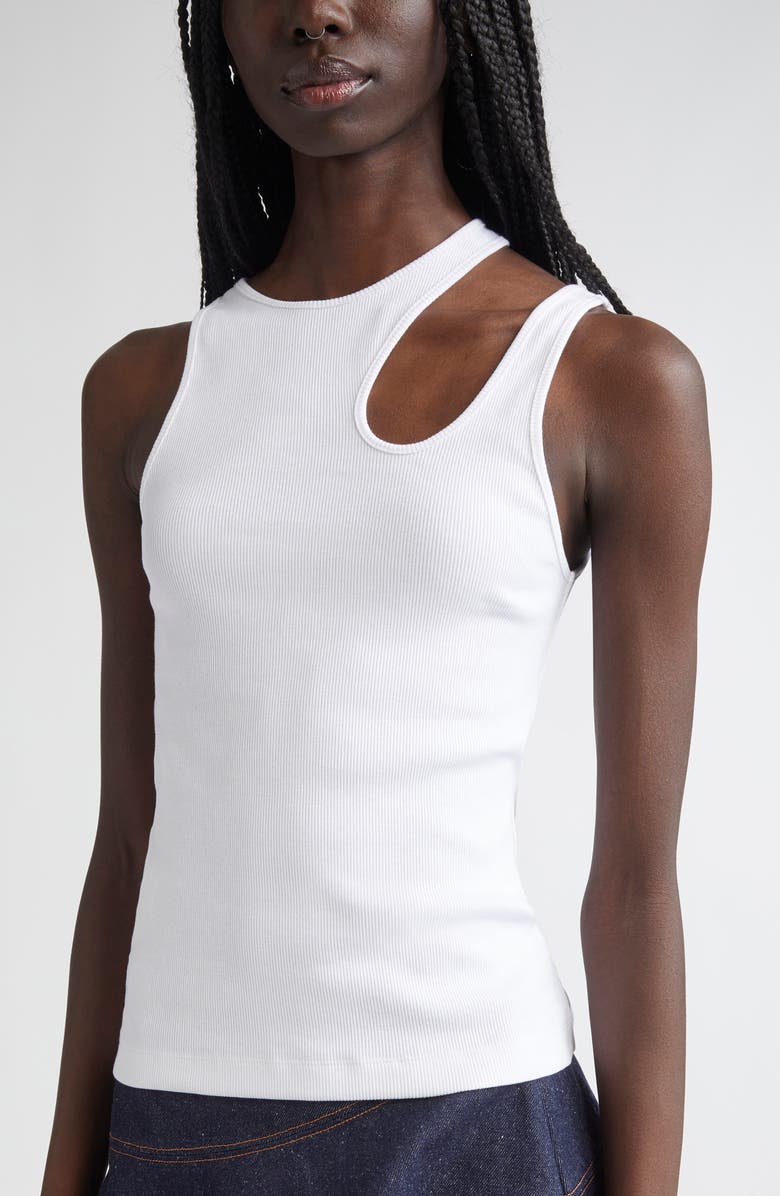K.NGSLEY Gender Inclusive Romain Cutout Rib Tank, Alternate, color, White