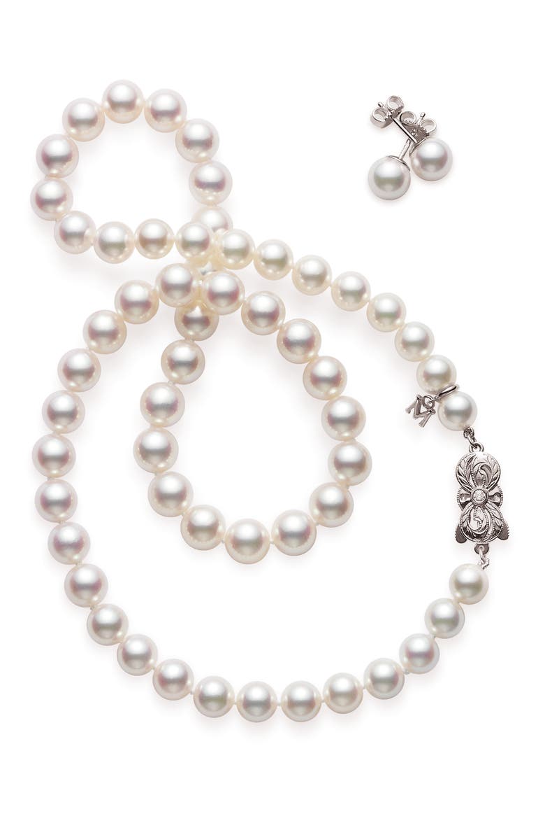 Mikimoto Cultured Pearl Necklace & Earrings Set, Main, color, 
