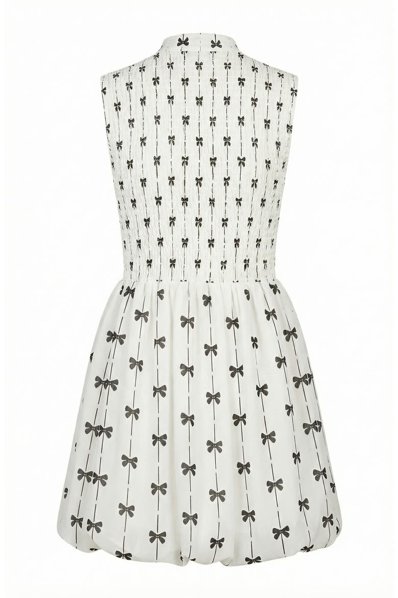 Sleeveless Bow Motif Smocked Mini Dress, Alternate, color, White / Black