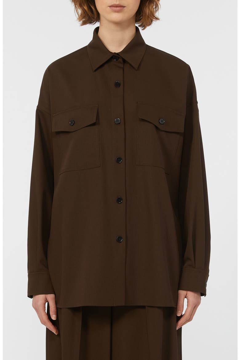 Firmina Virgin Wool Button-Up Shirt, Main, color, DARK BROWN
