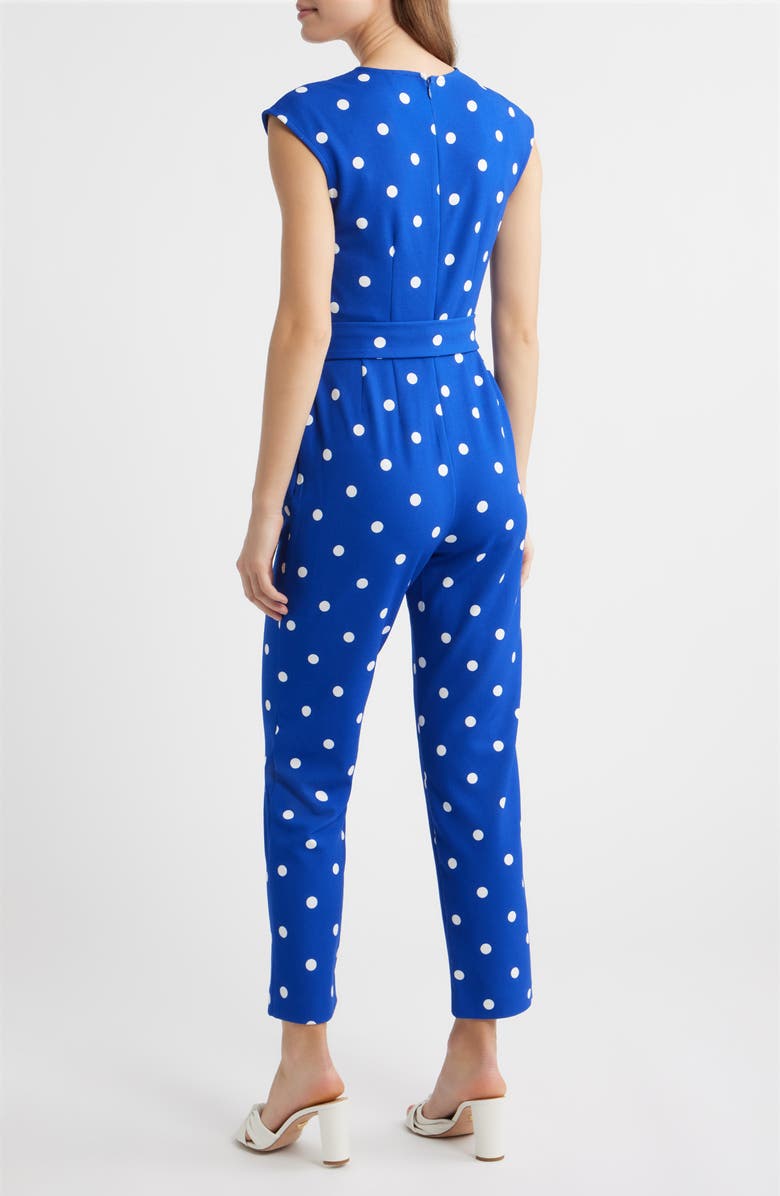 AK ANNE KLEIN Polka Dot Straight Leg Jumpsuit, Alternate, color, Santorini Blue / Crisp White