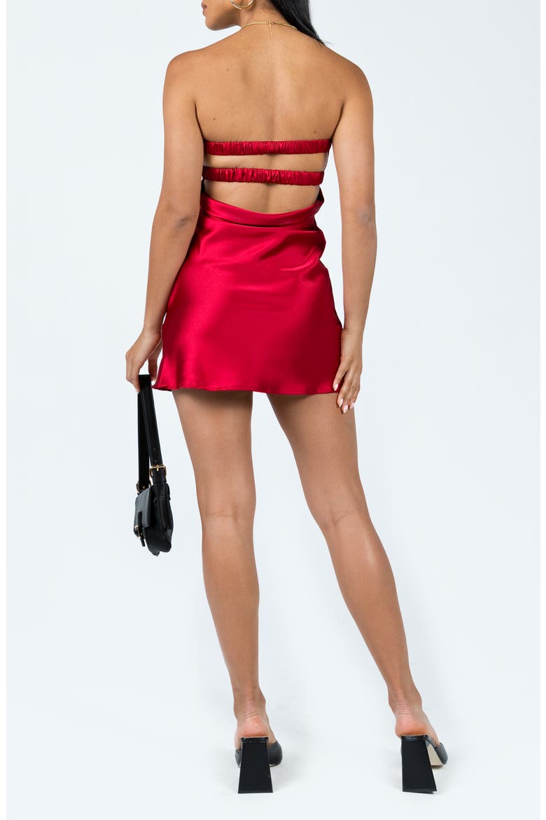 Shellie Strapless Cutout Satin Minidress, Alternate, color, RED