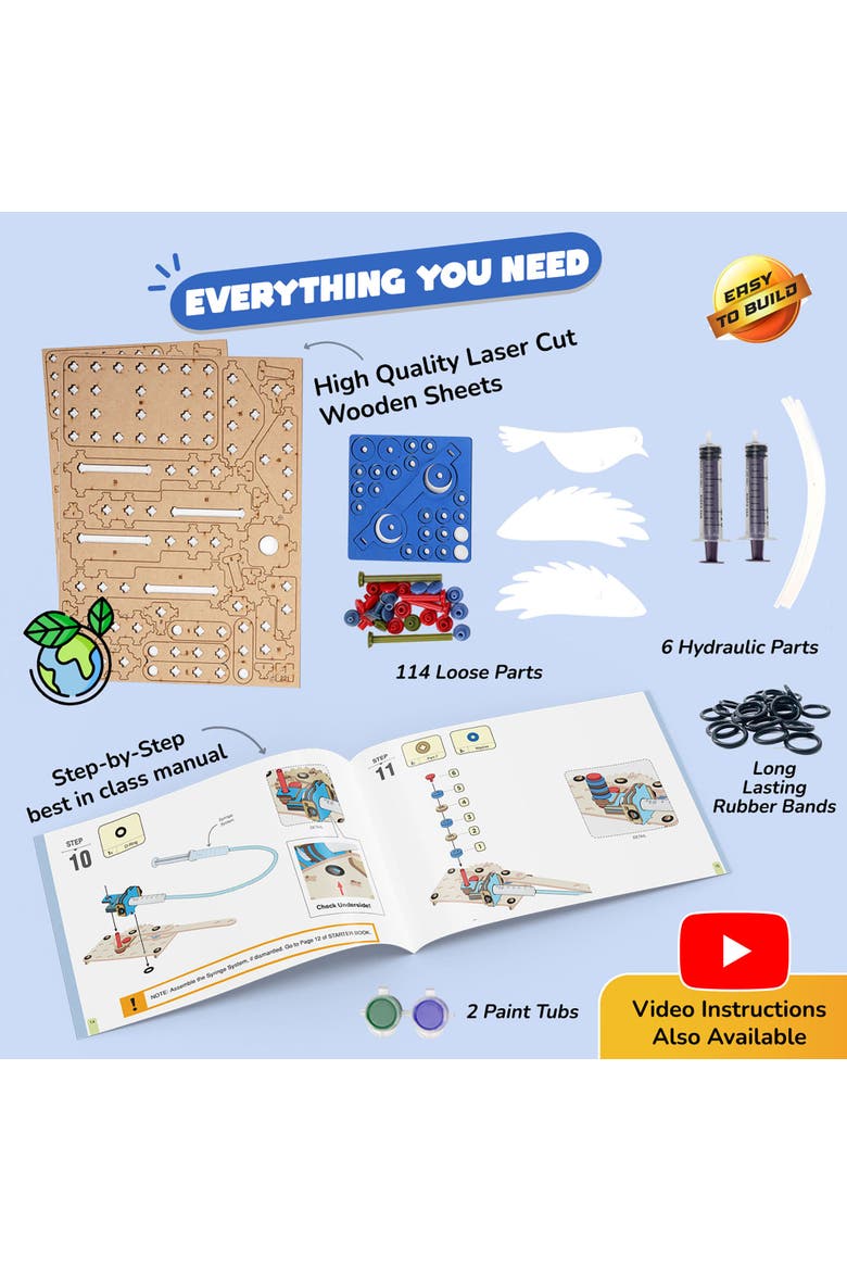 7 in 1 Hydraulics Kit Diy Stem Wooden Toy, Build 7 Machines | Nordstrom
