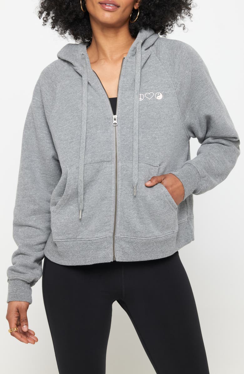 Spiritual Gangster Inhale Exhale Everyday Cotton Blend Graphic Zip-Up Hoodie, Main, color, 