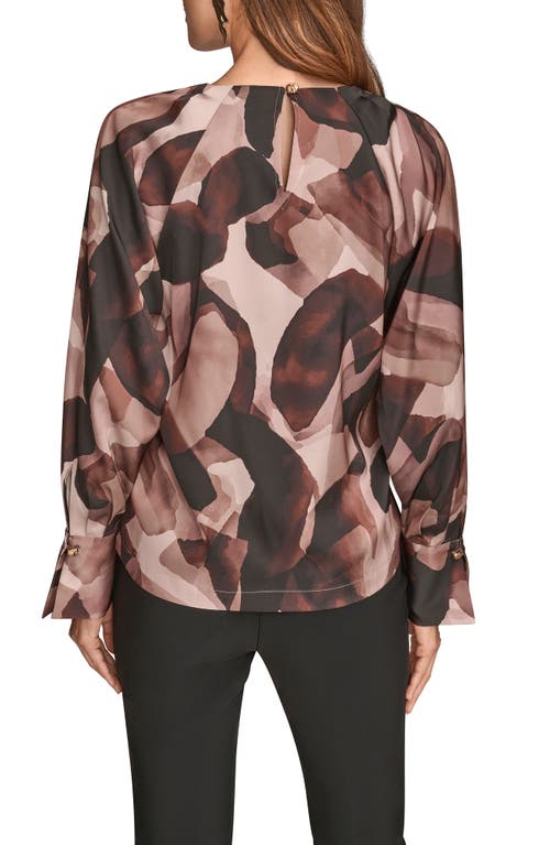 Donna Karan New York Abstract Print Chain Detail Long Sleeve Top In Brown