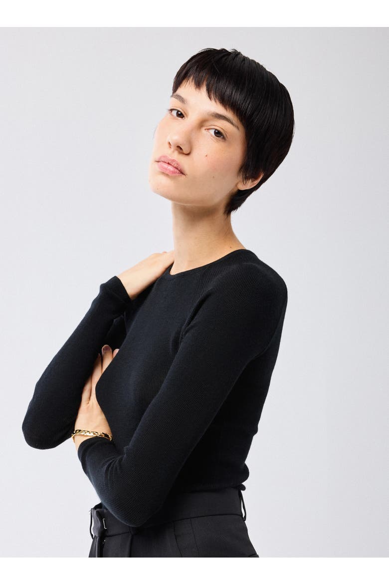 Merino Silk Rib Crewneck, Alternate, color, NOIR