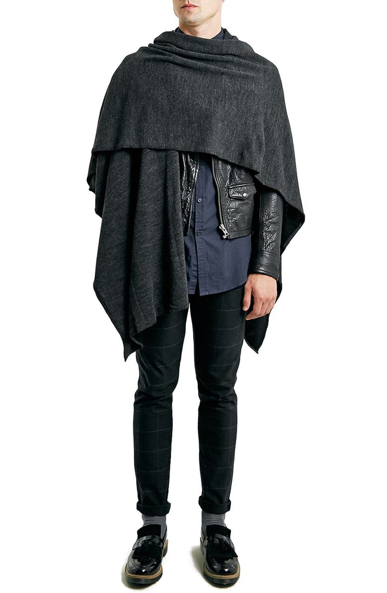 Topman Charcoal Knit Wrap Cape, Alternate, color, 