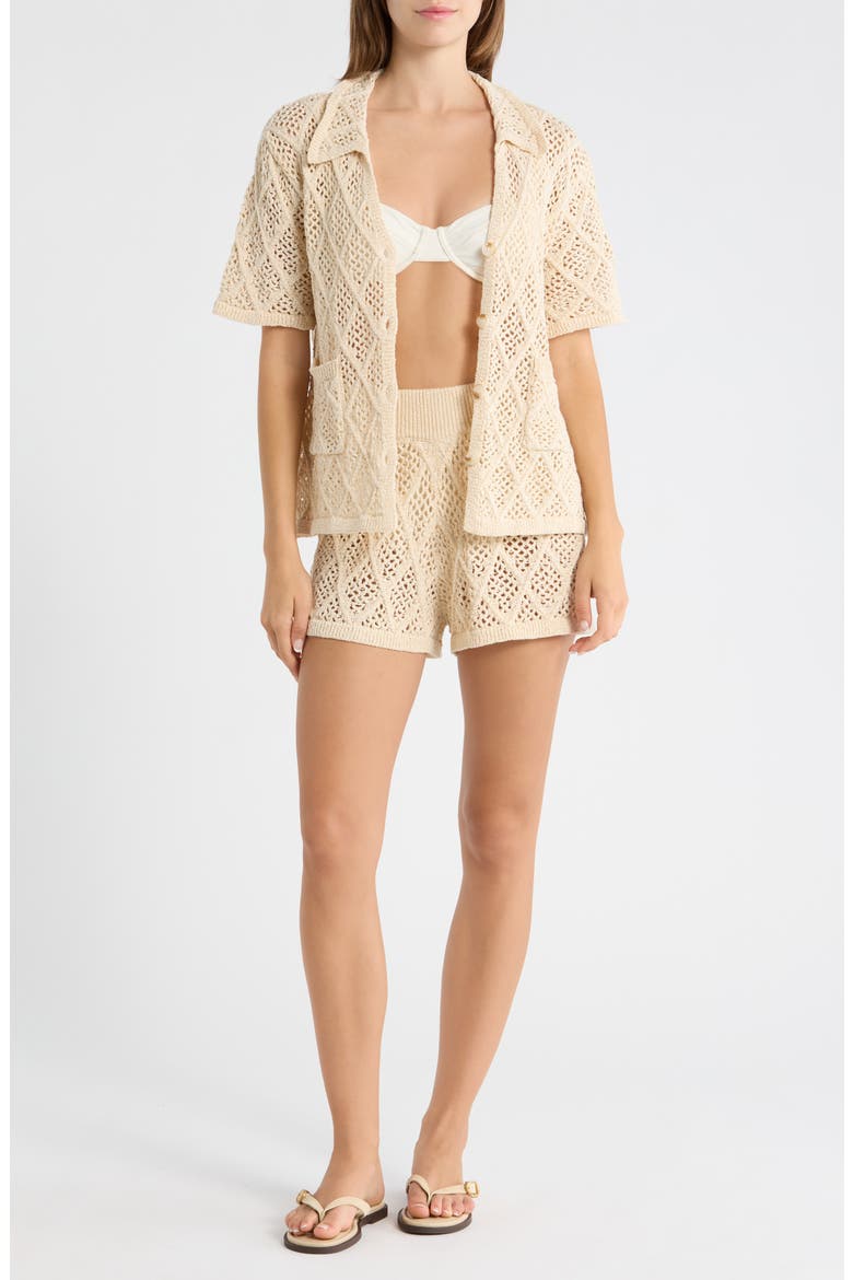 Openwork Knit Cover-Up Shorts, Main, color, NATURAL