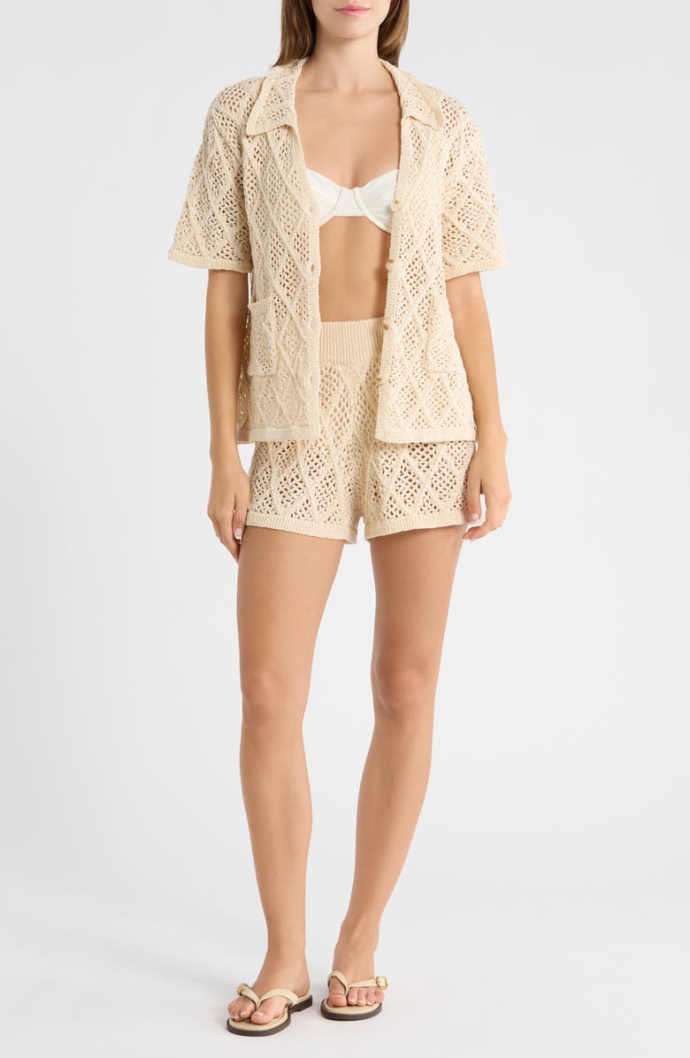 Elan Openwork Knit Cover-Up Shorts, Main, color, Natural