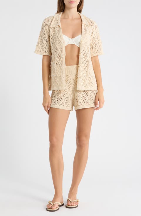 Openwork Knit Cover-Up Shorts