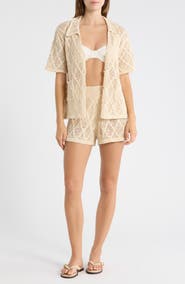 Elan Openwork Knit Cover-Up Shorts