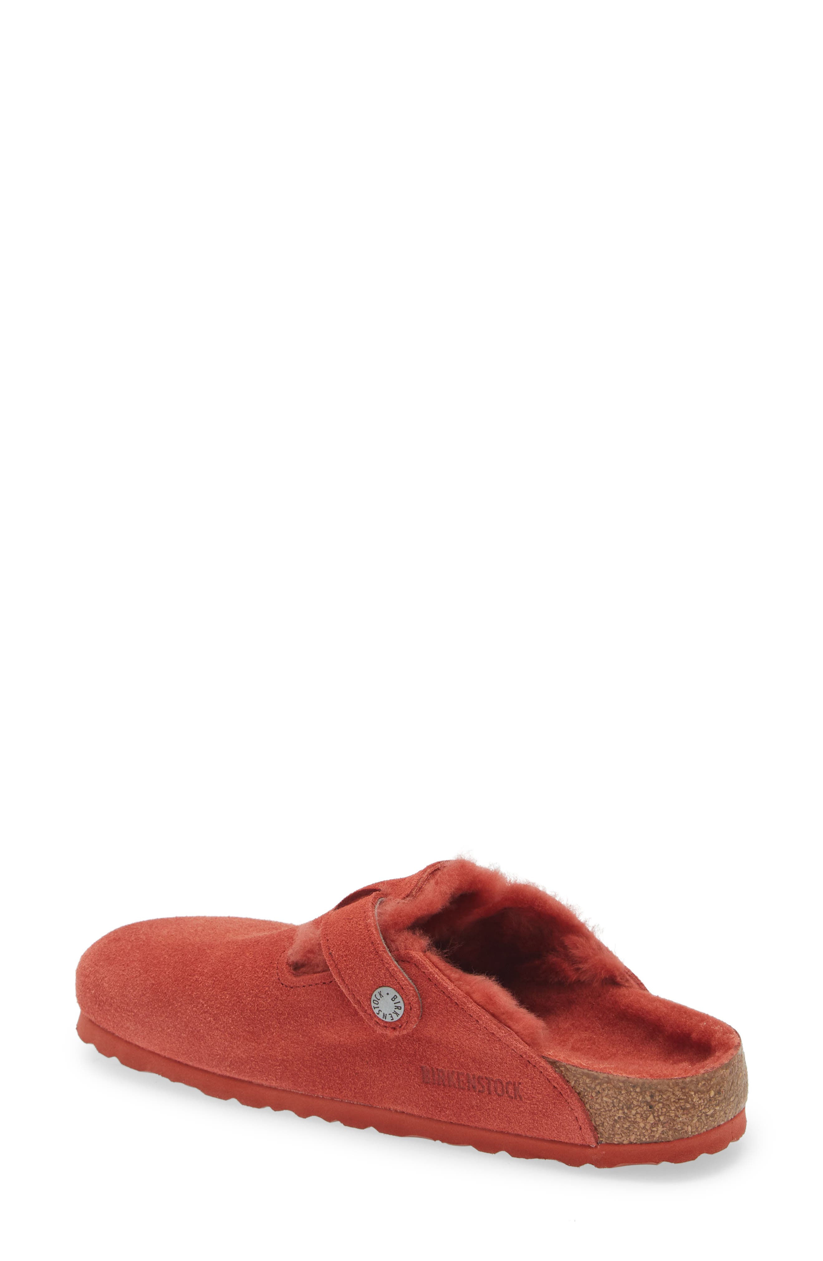 Birkenstock Boston Genuine Shearling Lined Clog, Alternate, color, Sienna Red/ Sienna Red