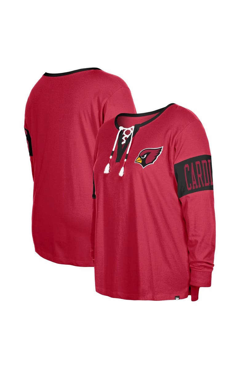 New Era Women's New Era  Cardinal Arizona Cardinals Plus Size Lace-Up Notch Neck Long Sleeve T-Shirt, Main, color, Cardinal