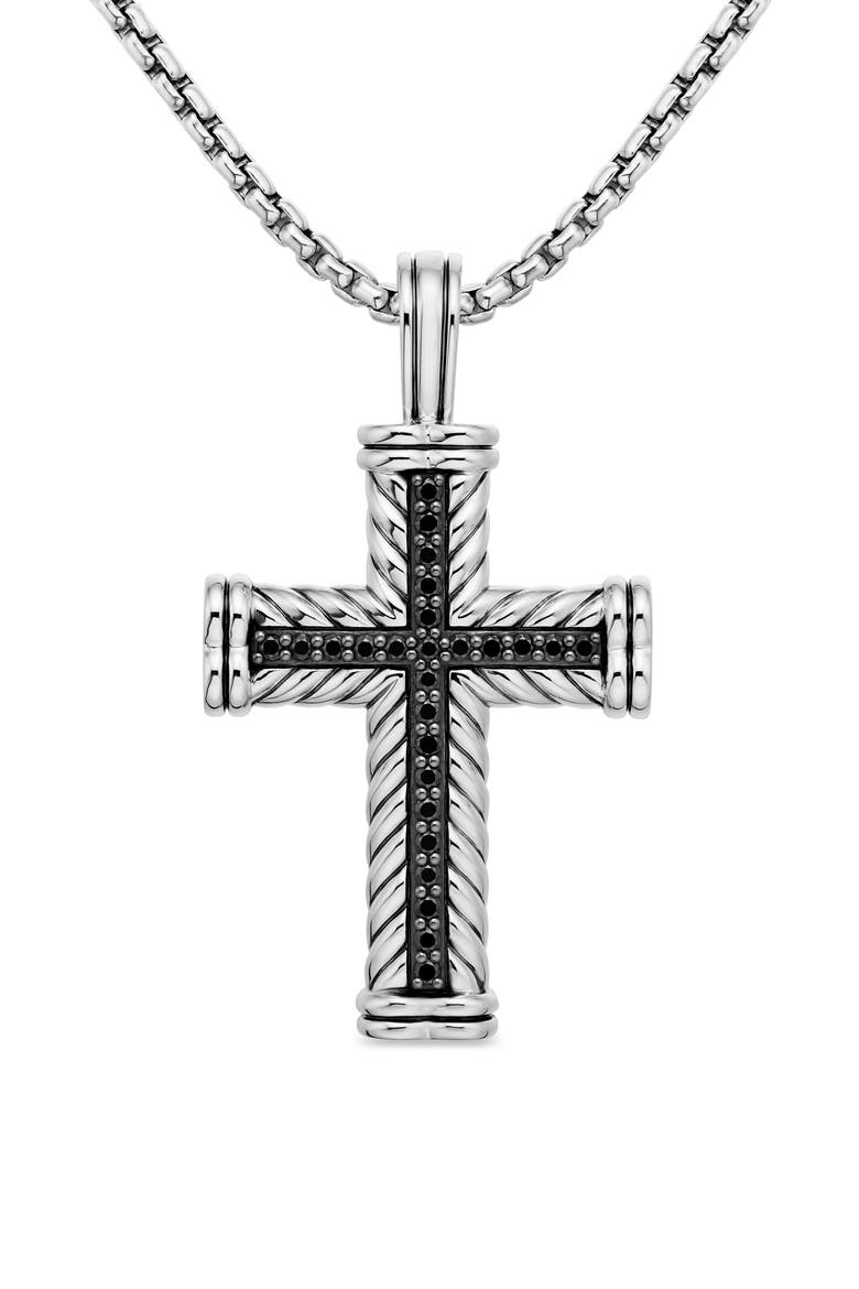 Men's Chevron Cross Pendant in Sterling Silver with Black Diamonds, 41.7mm, Main, color, BLACK DIAMOND