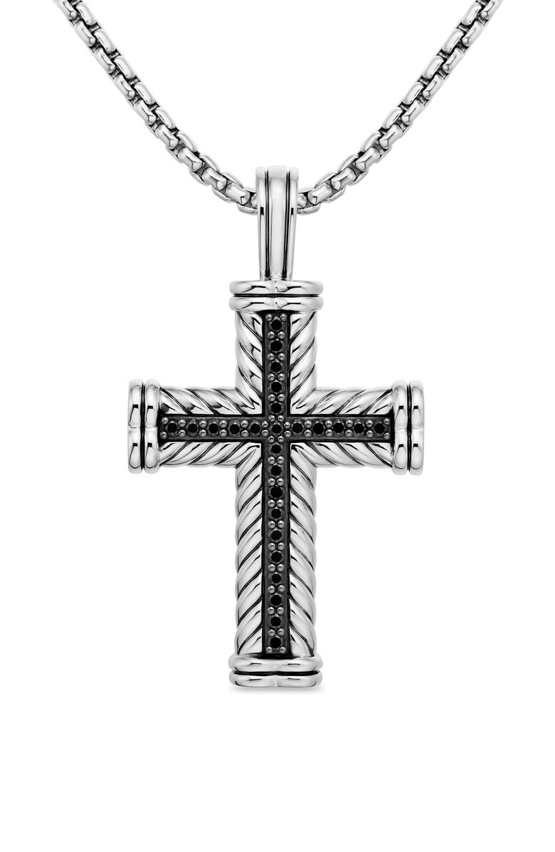 David Yurman Men's Chevron Cross Pendant in Sterling Silver with Black Diamonds, 41.7mm, Main, color, Black Diamond