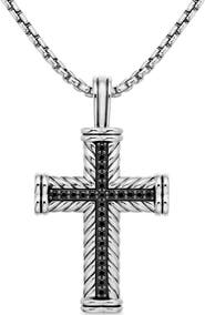 David Yurman Men's Chevron Cross Pendant in Sterling Silver with Black Diamonds, 41.7mm