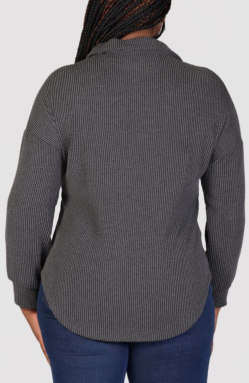 Shop 24seven Comfort Apparel Textured Stripe Knit Button-up Shirt In Black